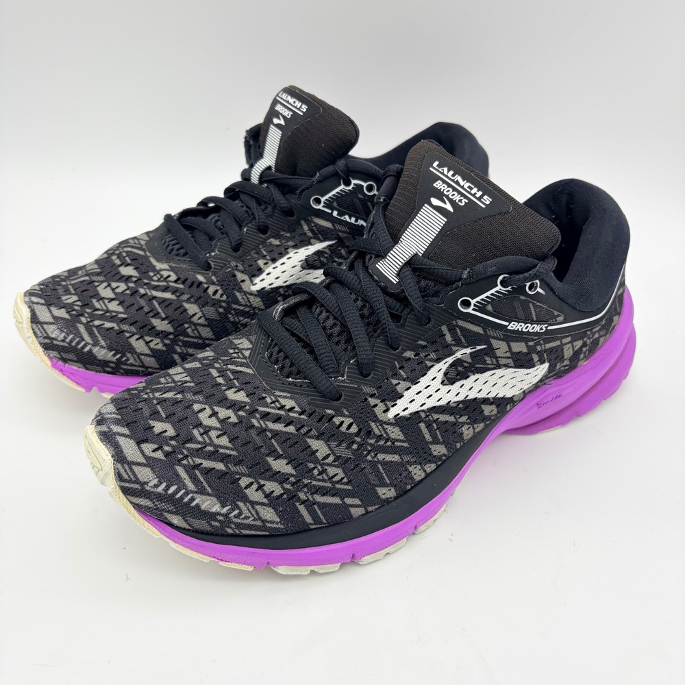 Brooks Launch 5 Womens 7.5B Running Shoes Black Purple Lightweight Cushioned